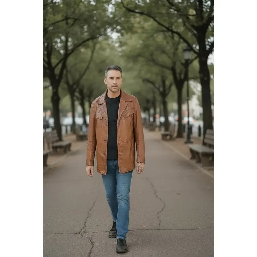 Vintage Men’s 1970’s Reed Sportswear Leather Coat Size L